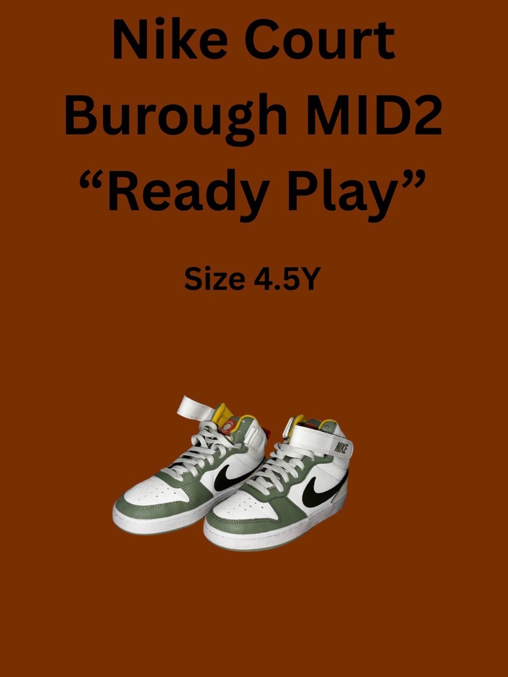 Nike Kids Court Borough Mid 2 "Ready Play" Green and White Sneakers
